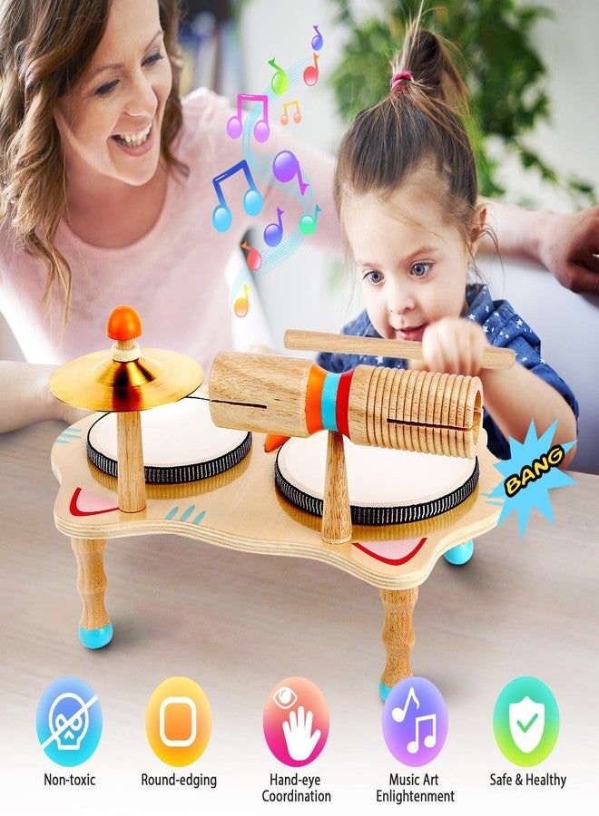 WINGYZ Kids Drum Set - 6-in-1 Wooden Musical Instruments for Toddlers 1-3, Montessori Baby Music Set with Drums, Cymbal & Tone Block, FSC-Certified Cat Design Table for Home & Classroom Learning Gift - Image 3